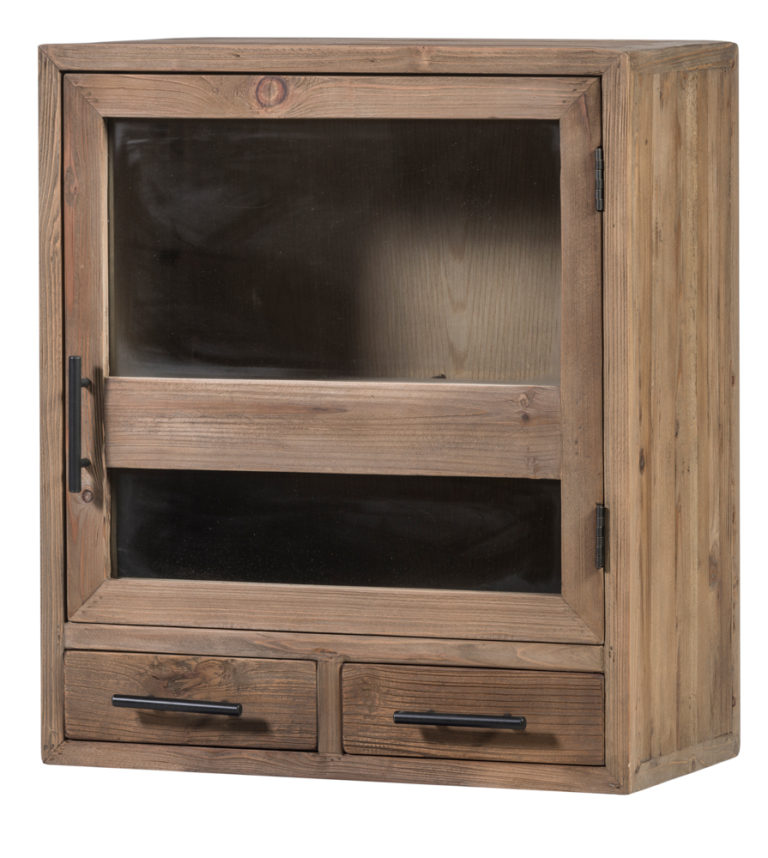 Sarah Mo Hangkast in old pine natuur met 1 deur in glas en 2 lades