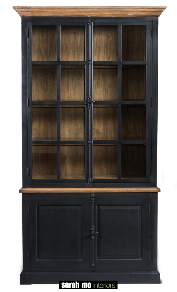 sokken Onafhankelijk Baron Sarah Mo - Zwarte vitrinekast met 2 glazen deuren, 2 houten deuren en  tablet in hout - Melinda